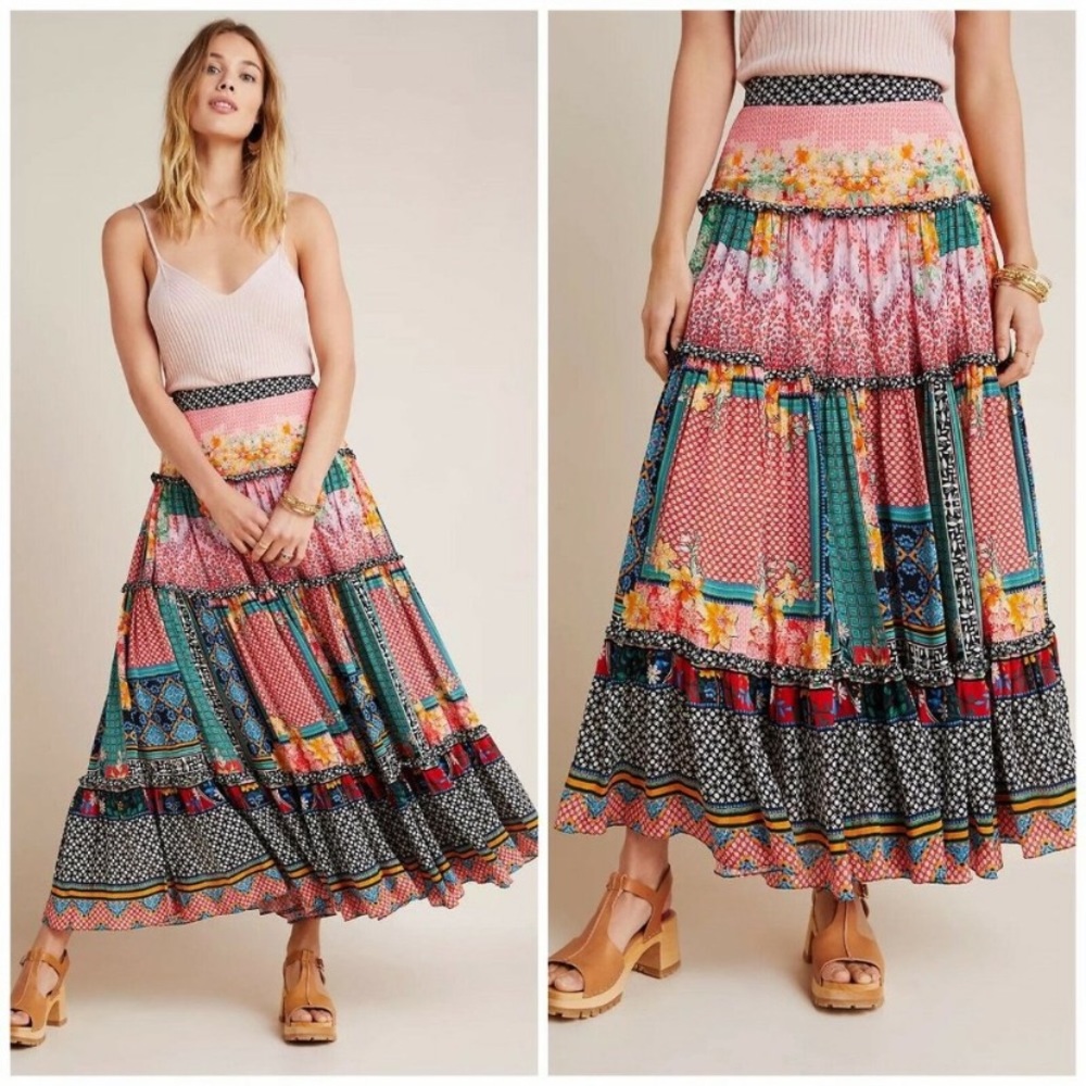 Anthropologie Celina Tiered Maxi Skirt